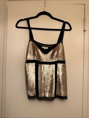 Gold Sequin Panel Cami with Black Trim
